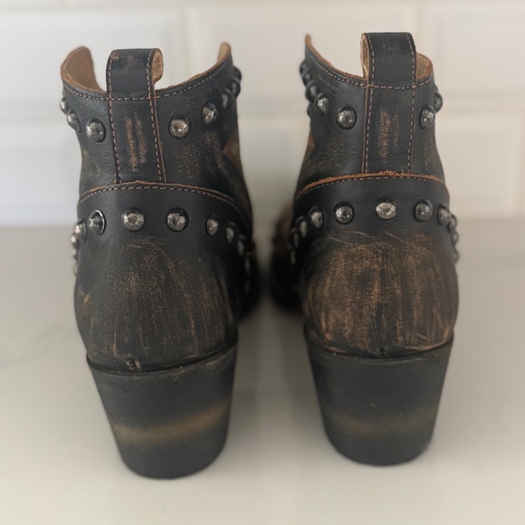 Studded Black Ankle Boots with Unique Stitching - Picture 3 of 5